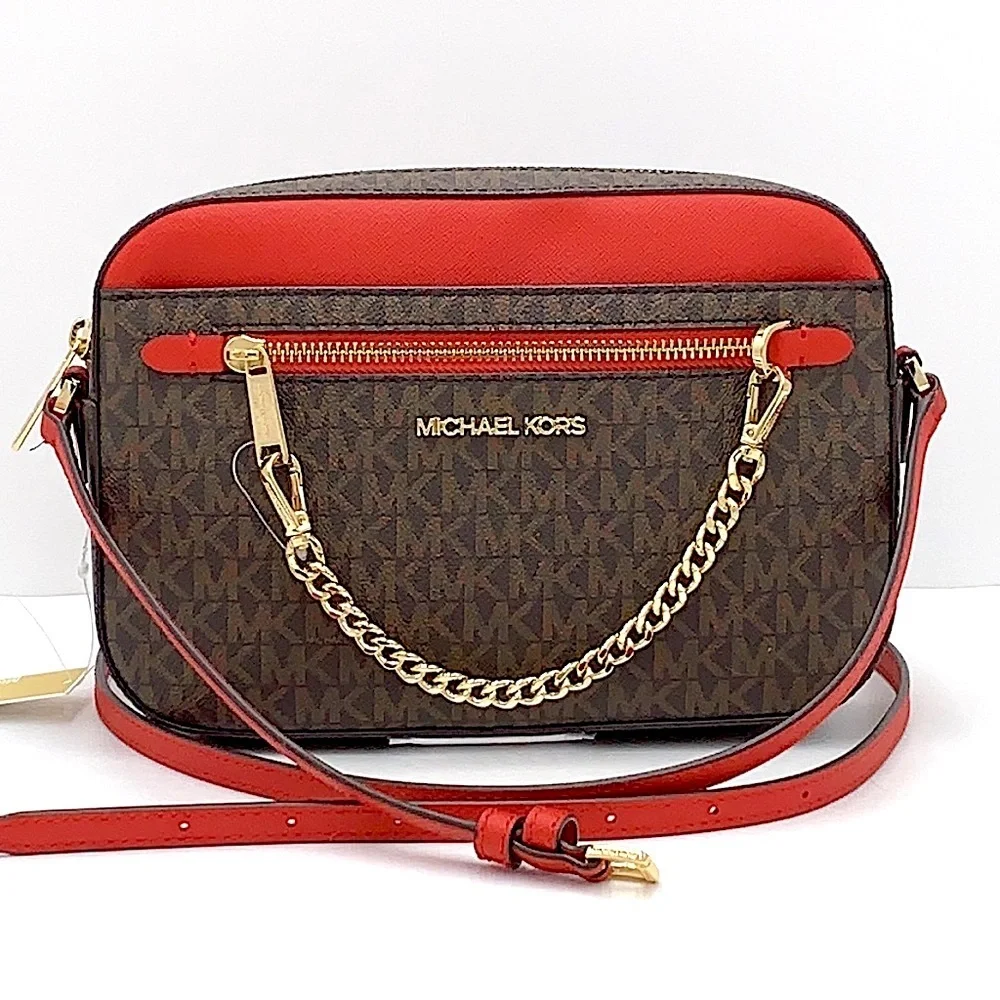 MICHAEL KORS Jet Set Large Logo Crossbody Bag Flame / Brown Multi Color